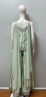 Pistachio Gold Embroidered Sharara Couture Ensemble - detail view