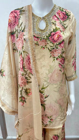 Cream Floral Print Sharara Suit - additional view