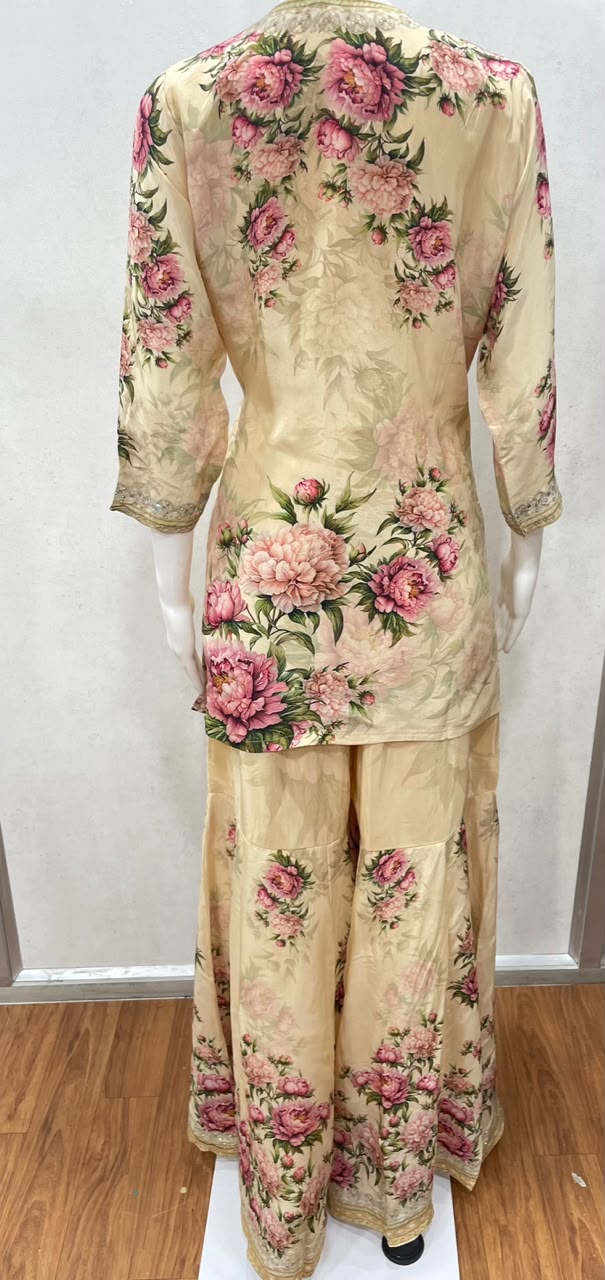 Cream Floral Print Sharara Suit - styled view