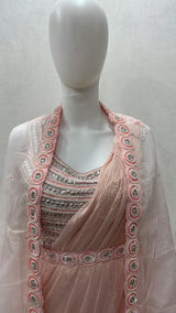 Blush Pearl Cape Saree Couture Ensemble - detail view