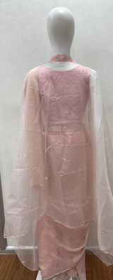 Blush Pearl Cape Saree Couture Ensemble - close-up detail