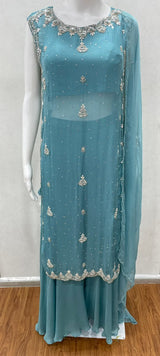 Aqua Blue Beaded Couture Kurta Set - close-up detail