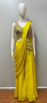 Sunshine yellow floral palazzo set styled for a haldi celebration