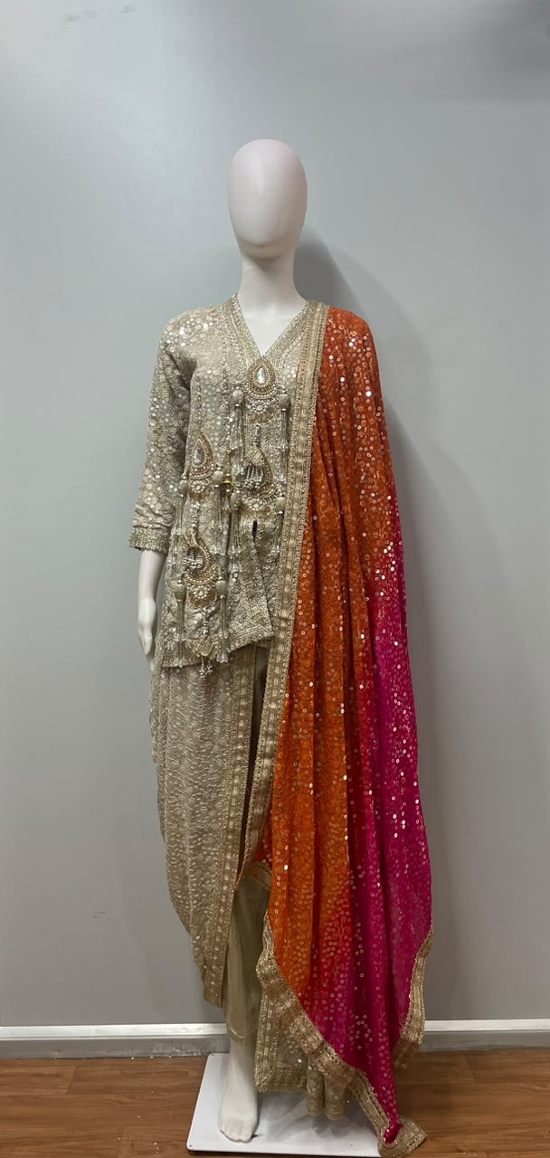 Golden Noor Mirror Sequin Sharara Set - another view