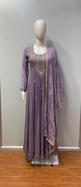 Smoky Lilac Silver Embroidered Anarkali Dupatta Set