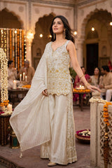 Ivory Gold Embroidered Palazzo Suit Set