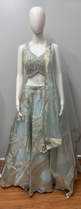 Sage Silver Geometric Luxe Lehenga Couture Set