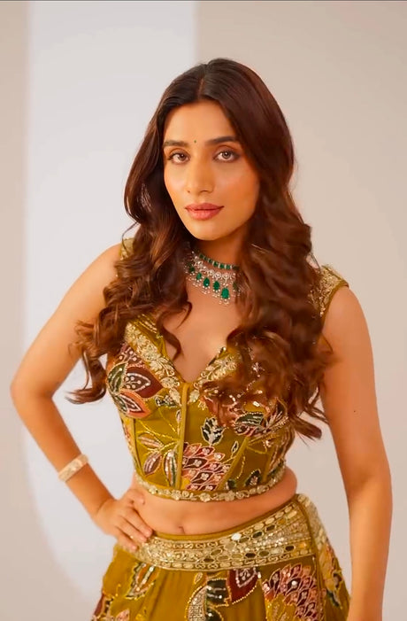 Olive Bloom Printed Lehenga Set (40-45 Days Delivery)