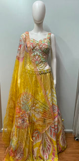 Sunshine Yellow Floral Mirror Lehenga Set