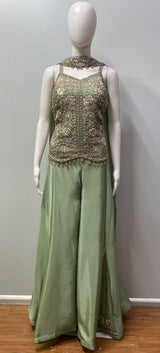 Sage Green Antique Gold Floral Palazzo Set