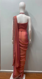 Coral Mirror Draped Saree Set