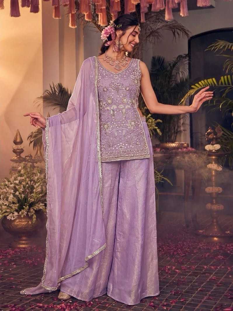 Lavender Silver Floral Palazzo Set