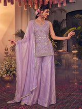 Lavender Silver Floral Palazzo Set