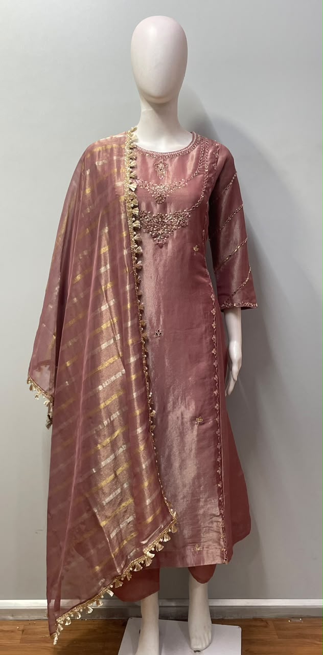 Dusty Rose Antique Gold Jewel Kurta Set