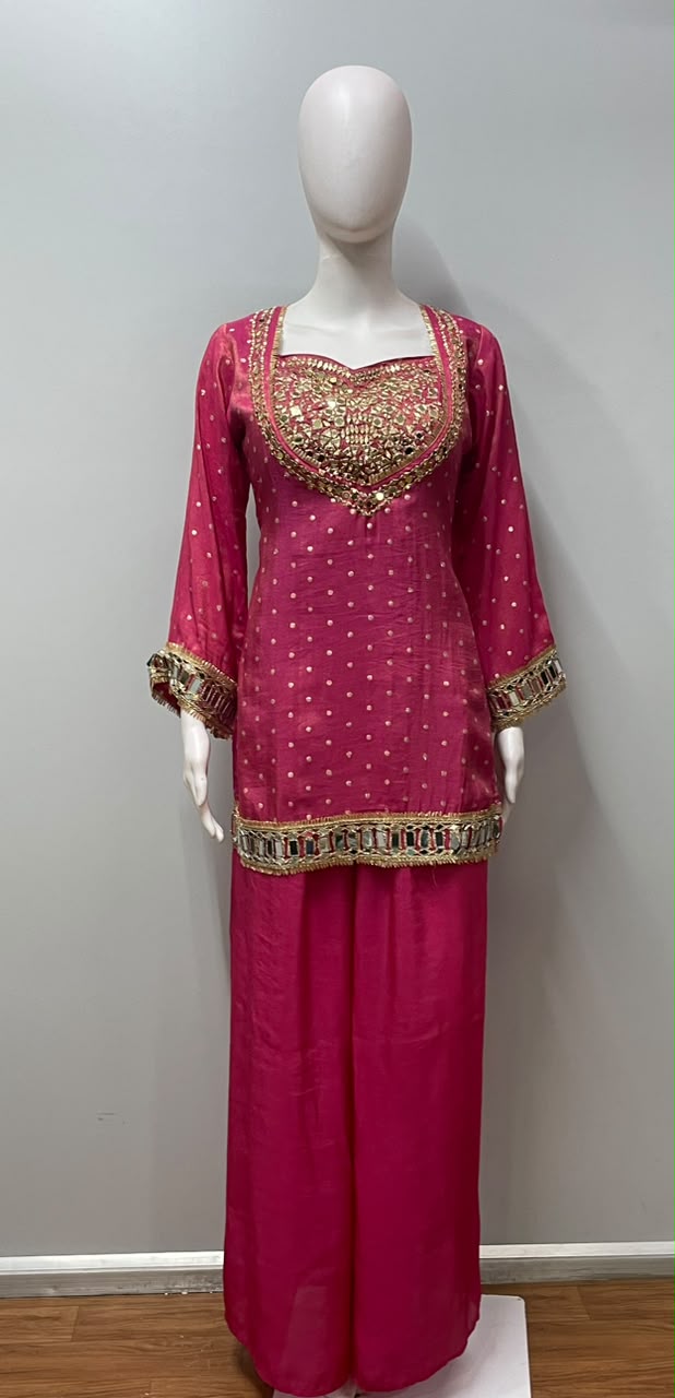 Rani Pink Gold Mirrorwork Palazzo Ensemble