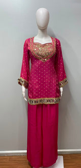 Rani Pink Gold Mirrorwork Palazzo Ensemble