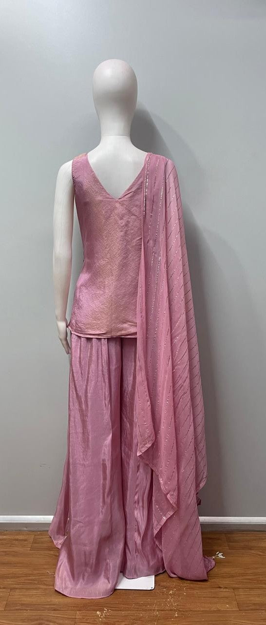 Dusty Rose Gold Embroidered Palazzo Dupatta Set