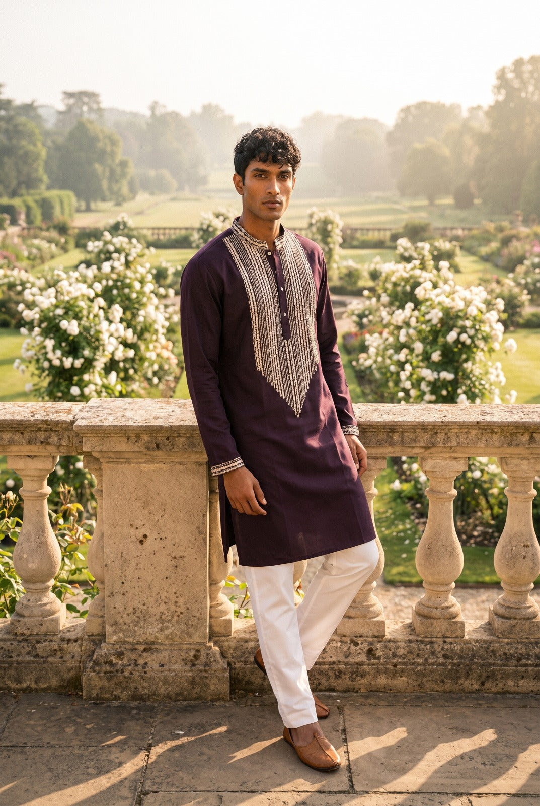 Deep Plum Silver Men's Kurta Set