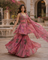 Rose Pink Floral Lehenga Couture Ensemble