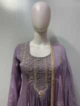 Smoky Lilac Silver Embroidered Anarkali Dupatta Set