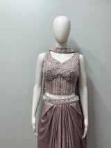 Mauve Silver Draped Saree Set