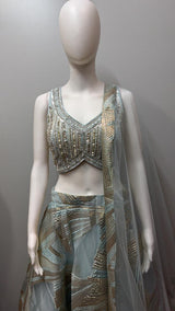 Sage Silver Geometric Luxe Lehenga Couture Set