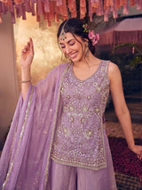 Lavender Silver Floral Palazzo Set