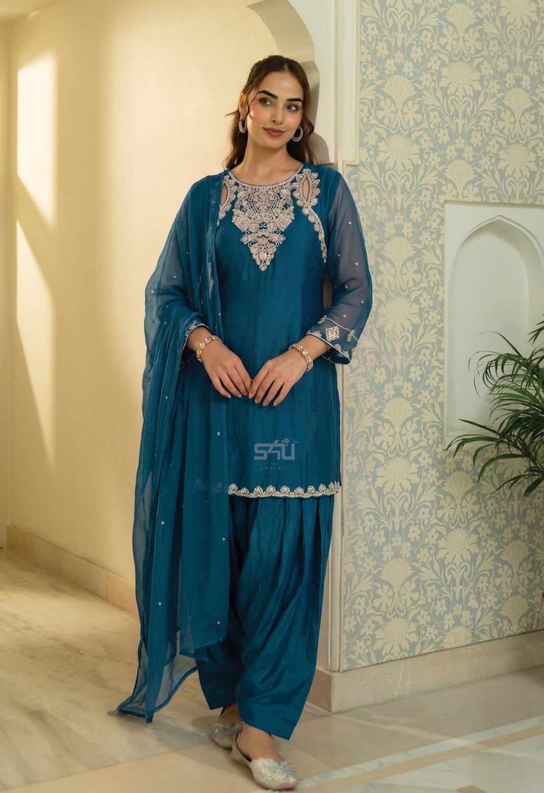 Deep Teal Silver Embroidered Salwar Set