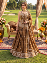 Bronze Gold Floral Halter Kurta Skirt Set