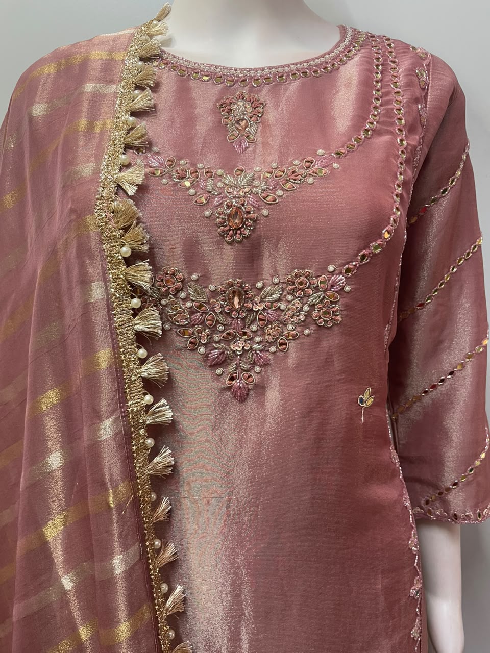 Dusty Rose Antique Gold Jewel Kurta Set