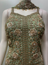 Sage Green Antique Gold Floral Palazzo Set