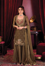 Olive Bronze Embroidered Palazzo Set
