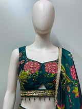 Peacock Teal Floral Embroidered Lehenga Set