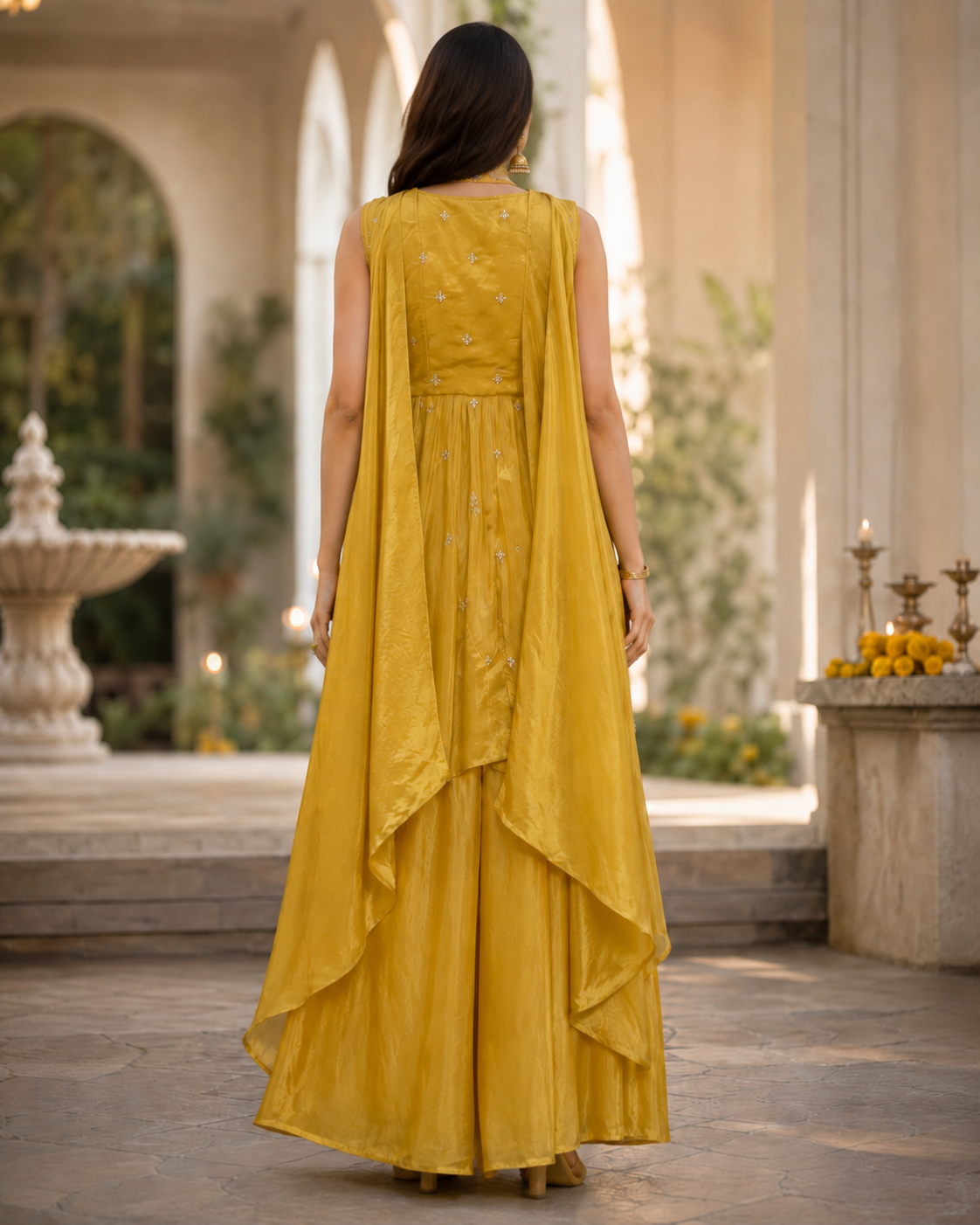 Mustard Zari Embroidered Palazzo Set