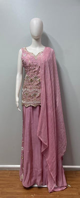 Dusty Rose Gold Embroidered Palazzo Dupatta Set