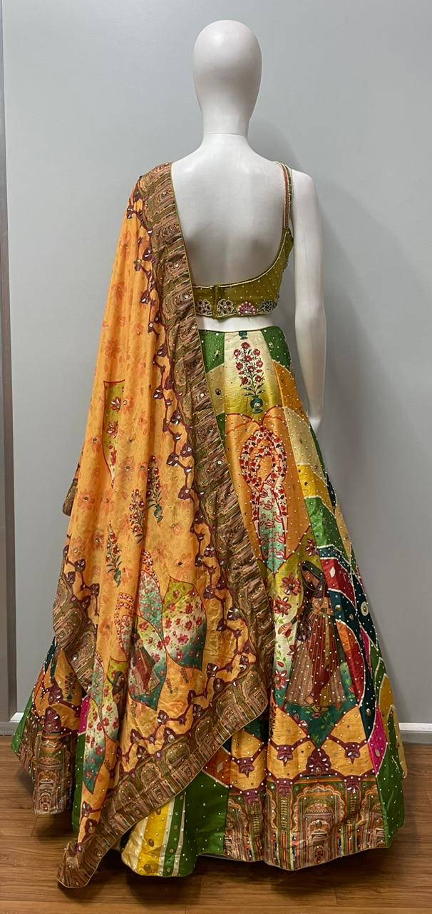 Mustard Green Printed Lehenga Set