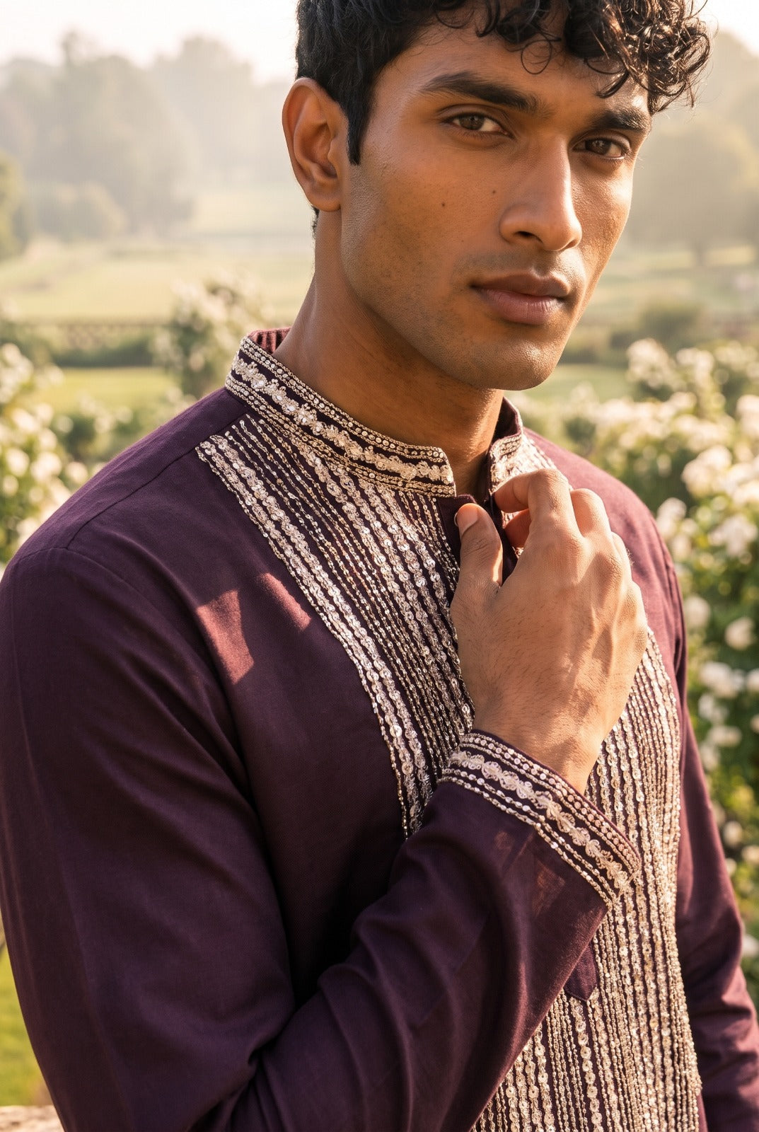 Deep Plum Silver Men's Kurta Set