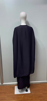 Midnight Plum Crystal Draped Saree Cape Set
