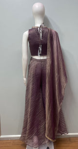 Mauve Gold Jewel Embroidered Palazzo Drape Set