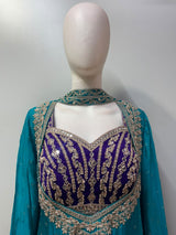 Teal Purple Jewel Tassel Kurta Palazzo Set