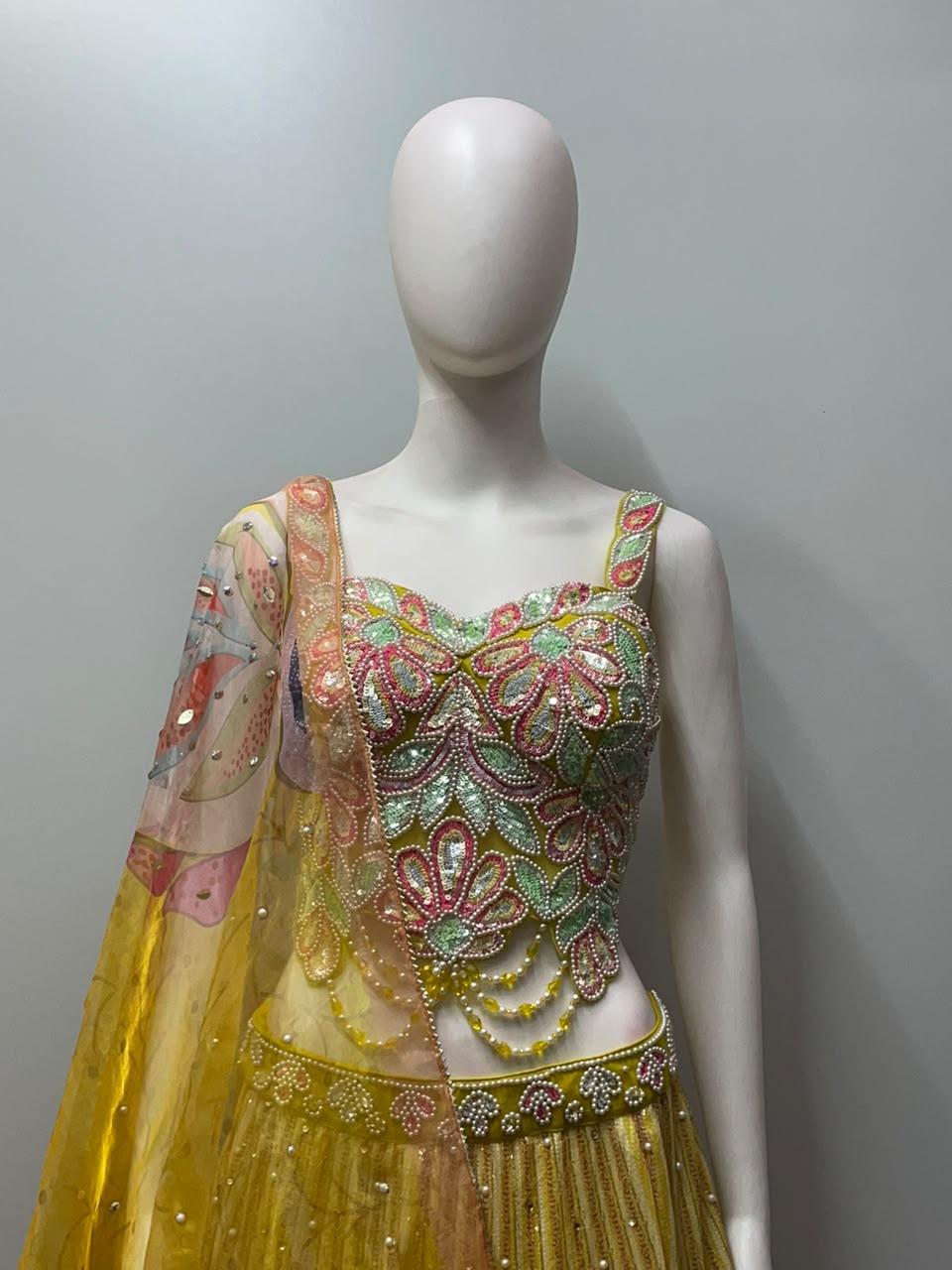 Sunshine Yellow Floral Mirror Lehenga Set