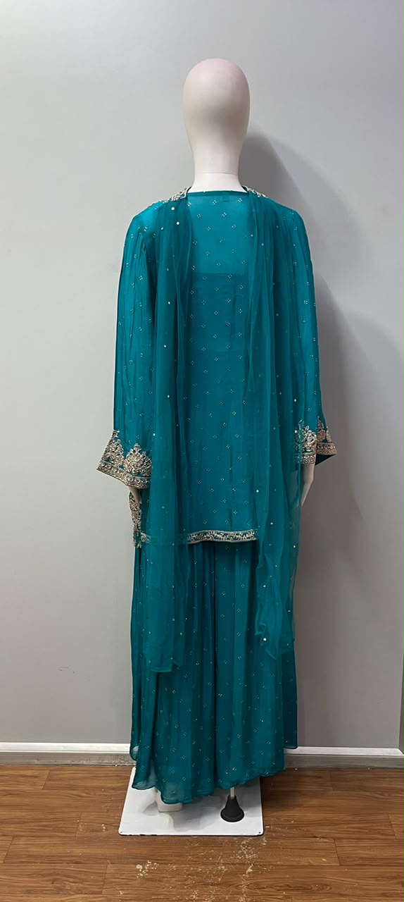 Teal Purple Jewel Tassel Kurta Palazzo Set
