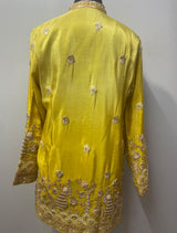 Chartreuse yellow kurta with matching trousers, full view
