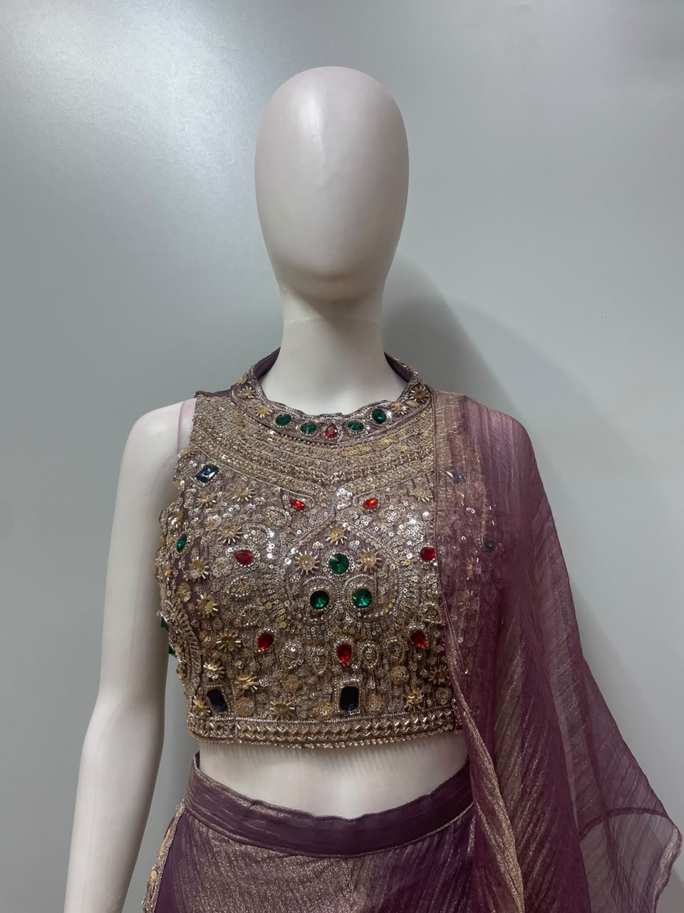 Mauve Gold Jewel Embroidered Palazzo Drape Set
