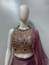 Mauve Gold Jewel Embroidered Palazzo Drape Set