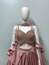 Rose Gold Ruffle Draped Saree Set