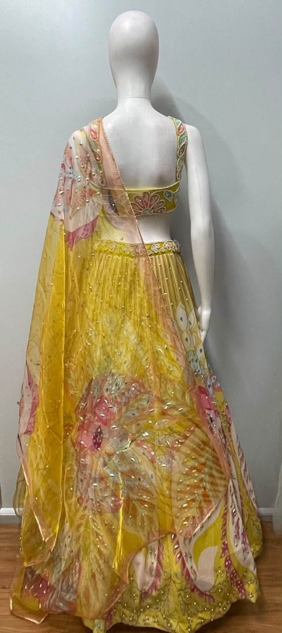 Sunshine Yellow Floral Mirror Lehenga Set