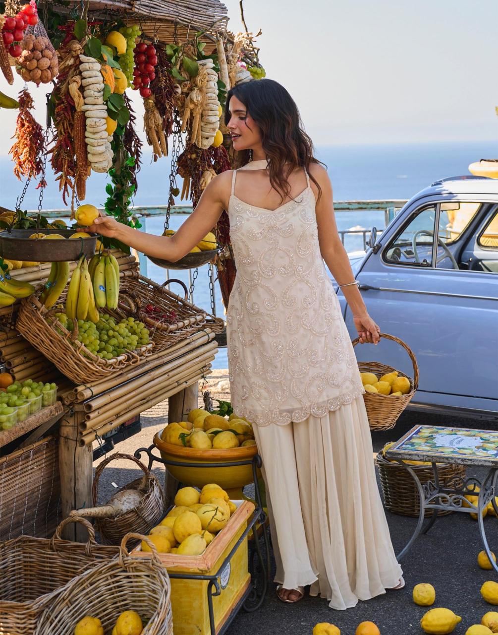Ivory Pearl Embroidered Palazzo Set