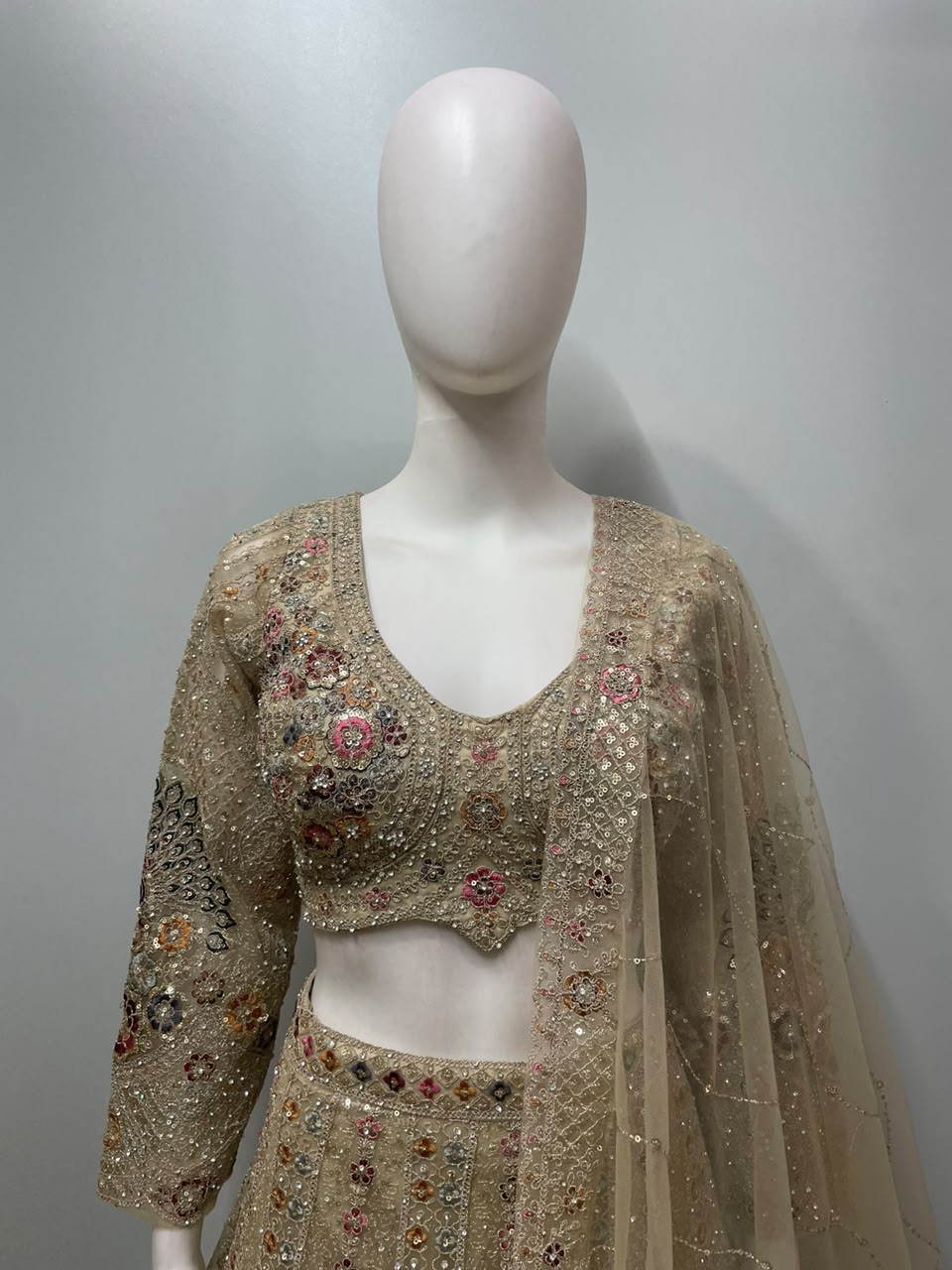 Champagne Rose Mirrorwork Couture Lehenga Set