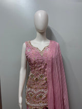 Dusty Rose Gold Embroidered Palazzo Dupatta Set